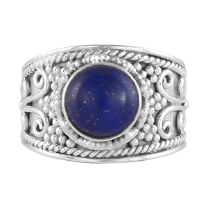 925 Sterling Silver <b>Lapis</b> <b>Lazuli</b> Wide Statement <b>Ring</b> Handmade Vintage Boho Gemstone Jewelry Women's Fashion Wholesale - Product Image 1