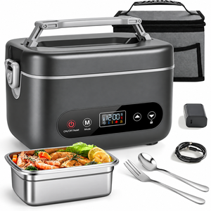 Boîte à lunch chauffante électrique, chauffe-aliments portable avec minuterie numérique, récipient alimentaire en acier inoxydable avec sac de transport isotherme - Product Image 3