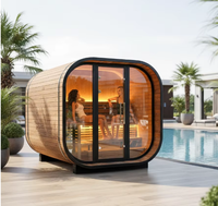 Sauna Tradizionale da Giardino in Abete Carbonizzato con Vetrata Panoramica e Illuminazione LED Interna per Relax e Spa Domestica