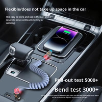 Cable de Carga Universal Rápido 4 en 1 de 240 W, CarPlay Carlife, Diseño de Resorte Retráctil, Cable de Datos y Carga USB-C/USB-A/Tipo C