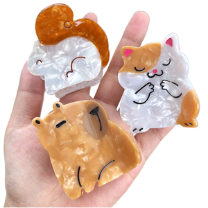 Barrette à cheveux en acétate motif chaton/écureuil/requin 5 cm – Accessoire quotidien adorable - Product Image 1