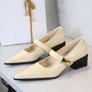 Wholesale Low Price Women Mid Strap Buckles Shoes Low Square Heels Pumps Dress Pointed Toe Solid Mary Jane <b>Sandals</b> - Product Image 2