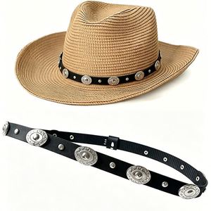 Style Western Cowboy Straw <b>Band</b> Leather Straps for <b>Hats</b> Decoration Party <b>Hat</b> Accessory - Product Image 1