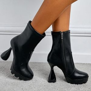 Botas De Unique Fashion Knit Ankle Chunky Platform Short Sepatu <b>Boots</b> for Women Winter and Fall - Product Image 5