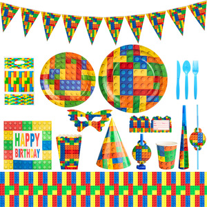 Juego de Fiesta de Cumpleaños con Bloques de Construcción, Juego Infantil, Vasos de Papel Cuadrados, Artículos para Fiesta de Cumpleaños, Vajilla Desechable para Fiesta de Cumpleaños - Product Image 1