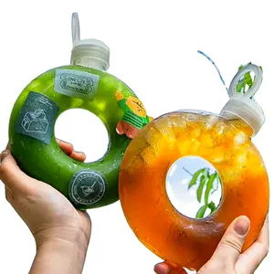 Bán Sỉ 500Ml Chịu Nhiệt Độ Cao Donut Chai Trà Sữa Nước Trái Cây PP Chai Với Vòng Nắp