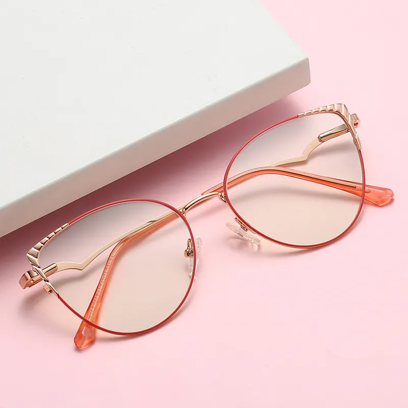 56mm Big Size Metal Eyeglasses Cat Eye Glasses Optical Frames OEM Brand Anti blue Clear Lens Glasses for Women