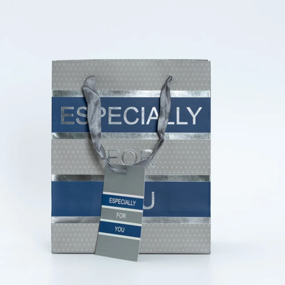 로고가있는 맞춤형 프리미엄 블루 그레이 비즈니스 공예 파티 선물 포장 크래프트 종이 회색 쇼핑백