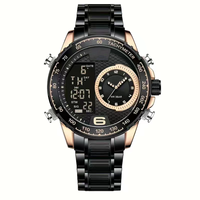Montre à quartz lumineuse à la mode pour hommes 30M WR LED double affichage montre-bracelet analogique en acier inoxydable