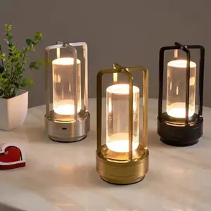 Lâmpada LED de mesa para jantar, bar e café, candeeiro decorativo galvanizado recarregável, ideal para mesa, com toque, em oferta