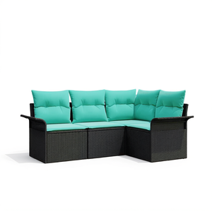 Black Poly Rattan Garden <b>Sofa</b> <b>Set</b> With Storage Outdoor Furniture Contemporary Design High-Density Foam Cushions - Product Image 1