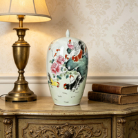 Vase en porcelaine ancienne traditionnelle, motif de coq en porcelaine rose, rare, peint à la main, décoration de bureau