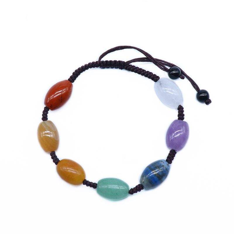 Pulseira de contas de tambor natural, atacado chakra cristal amarrado à mão braceletes de contas de tambor colorido frisado joias