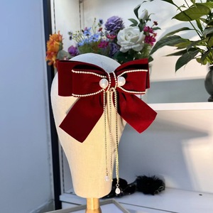 <span class=keywords><strong>Tocado</strong></span> de lazo de terciopelo rojo, accesorio para el cabello de <span class=keywords><strong>novia</strong></span>, clip superior para el cabello atmosférico simple - Product Image 3