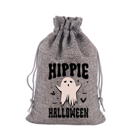 Sac en toile de jute à motif Halloween 15x20cm, sac en lin en gros, pochette à cordon en nylon, idéal pour décorations de festival, souvenirs, bonbons