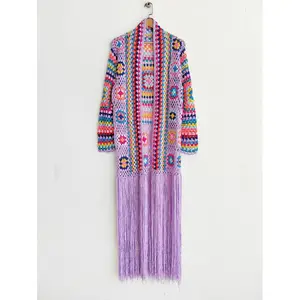 Loose Irregular Fringe Shirt Mixed Colors Hook Hand Made Crochet Clothing Coat