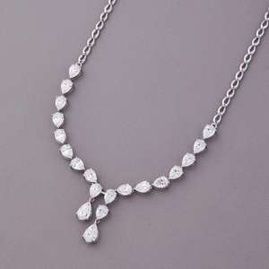 Collar de Diamantes de Corte Pera de Lujo, Cadena de Latón Chapada en Oro Blanco/Amarillo/Rosa de 18 Quilates, Elegante Colgante de Joyería - Product Image 1