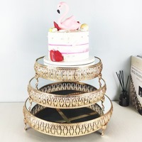 Support à gâteau moderne de luxe léger, de haute qualité, creux, doré, décoration de centre de table de mariage, présentoir à dessert, ensemble de 3 pièces