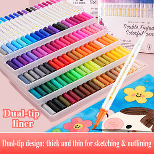 Ensemble de marqueurs de coloriage à double pointe |   Marqueurs à pointe fine et pointe pinceau, non toxiques, à séchage rapide, à base d'eau, pour enfants, artistes, bois, roche, toile - Product Image 3