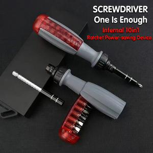 11 In 1 Multipurpose Ratcheting <b>Screwdriver</b> Set With Interchangeable Bits Chrome Finish Plastic Handle Anti Slip Texture Diy - Product Image 2