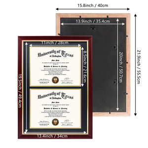 チェリーウッドダブル8.5 "x 11" ディプロマ証明書フレーム卒業フレームクラシックゴールドトリムと粉砕防止ガラス付き - Product Image 2