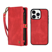 Étui de téléphone multifonction en cuir PU pour iPhone 16 Pro Max 15 14 13 Pro 12 Plus, avec portefeuille détachable à 360°