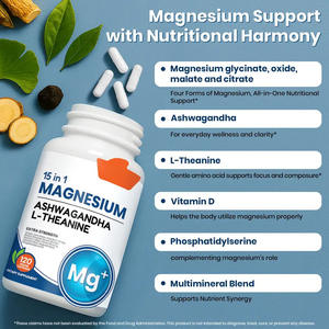 Meilleures ventes 15 en 1 Capsules du complexe de magnésium-Factory OEM Support Energy Boost Muscle Relaxation Daily Supplément pour adultes - Product Image 1