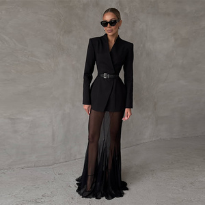 2025 Phụ Nữ Mới Của Blazer Váy Hai-Mảnh Phù Hợp Với Thiết Kế Thời Trang Khí Chất Màu Rắn Nút Phù Hợp Với Áo Khoác Gạc Váy Bộ - Product Image 3