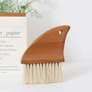Factory Supply Free Custom Logo Shark Fin Wooden Handle Genuine Soft Horse Hair Beach Sand Remover Brush For Cleaning