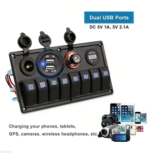 Painel de Interruptores LED à Prova d'Água IP65 de Alumínio 12V 24V com <span class=keywords><strong>8</strong></span> Botões e Carregador USB para Barco e Caravana - Product Image 5