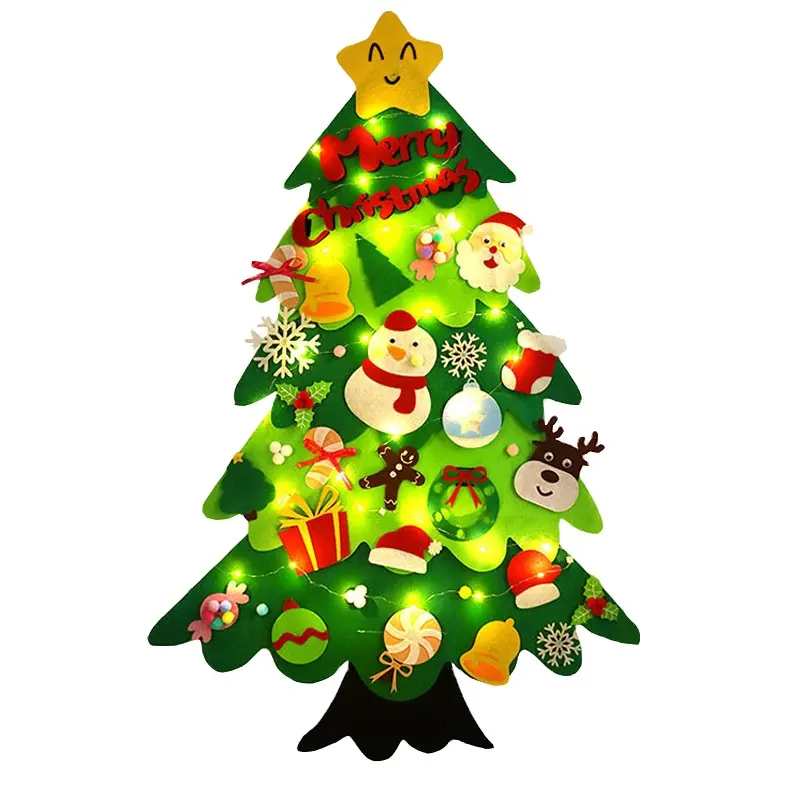 Hot Sale Customized Christmas Decoration Supplies DIY Kids Colorful Funny LED Lights Felt Christmas Tree