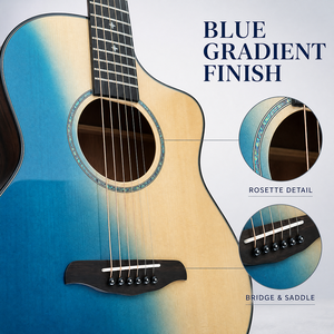 Guitarra Acústica con Tapa de Abeto Sólido, 36, 40, 41 Pulgadas, Cutaway, Cuerdas de Acero, Acabado Degradado Azul, Venta al por Mayor, OEM, ODM - Product Image 3