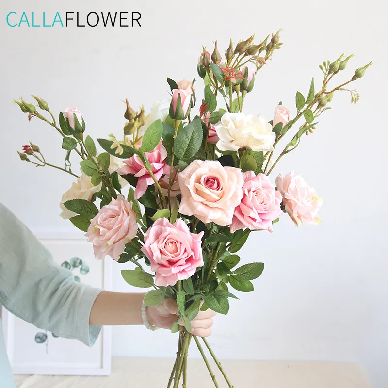 Fleurs décoratives en plastique avec tige de Rose, 24/lot, fausses fleurs, pour un mariage