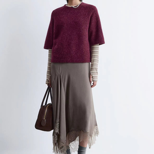 Maglione lavorato a <span class=keywords><strong>maglia</strong></span> a maniche corte in <span class=keywords><strong>maglia</strong></span> <span class=keywords><strong>maglia</strong></span> <span class=keywords><strong>bordeaux</strong></span> <span class=keywords><strong>bordeaux</strong></span> Casual maglione da <span class=keywords><strong>donna</strong></span> - Product Image 2