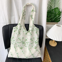 Sac fourre-tout en toile brodé transparent à motif cerise, grande capacité, pour étudiantes, sac à bandoulière pour femme, idéal pour les trajets quotidiens et le travail