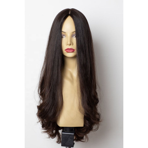 Peruca Judaica Kosher com Topo de Seda Cabelo Humano Longo 100% Virgem Europeu da Melhor Qualidade Castanho Escuro com Renda Suíça Transparente - Product Image 3