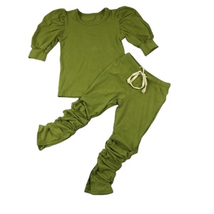 Conjuntos de Ropa para Niños al por Mayor de Alta Calidad en Varios Colores, Pantalones Apilados, Camisa con Mangas Abullonadas, Ropa de Boutique para Otoño - Product Image 1