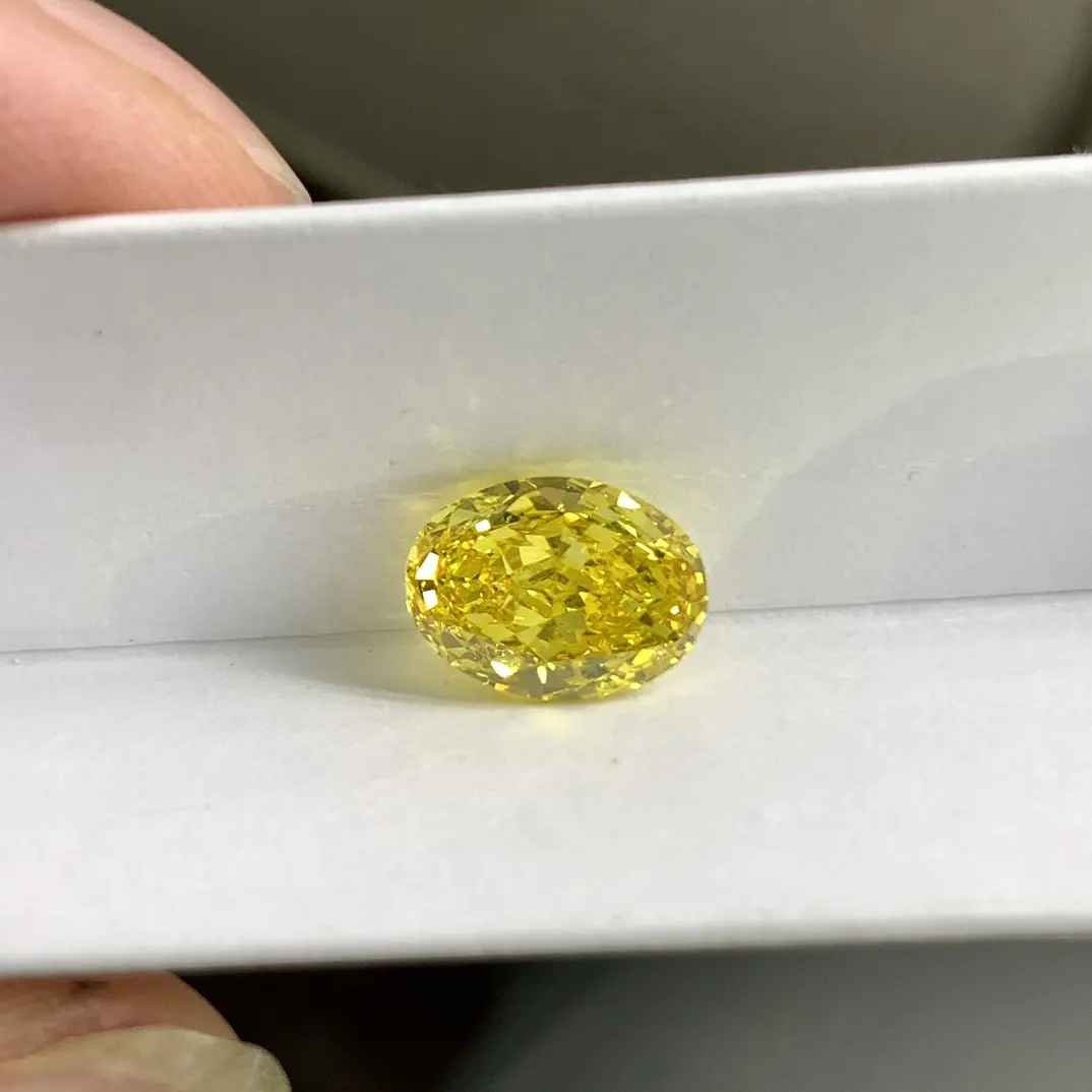 Groothandel Synthetische Diamant Vs2 Fancy Levendig Geel 3.0ct Ovalt Geslepen Lab Geteelde Gekleurde Diamanten