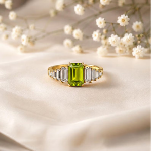 Green Peridot <b>Ring</b> <b>Emerald</b> Cut Peridot <b>Ring</b> CZ <b>Ring</b> Handmade 925 Sterling <b>Silver</b> with 18K Gold Filled Finish Wedding Gift - Product Image 3