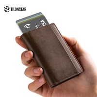 Dompet saku pemegang kartu kredit kulit kustom pabrik OEM dengan casing aluminium penghalang RFID