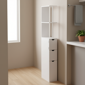 Meuble de salle de bain blanc de 55 pouces de hauteur, armoire à linge autoportante avec tiroirs, unité de rangement étroite pour cuisine - Product Image 2