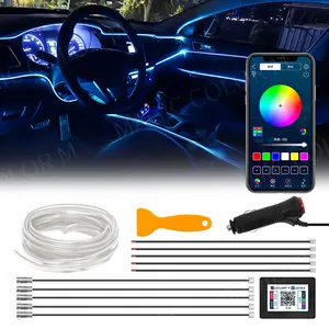 Rgb neon acessórios Brilhante Strobing EL Fio inteligente Modo de Sincronização de Música Interior Ambiente 6m auto decoração Do Carro Tira Luzes Led