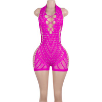 Tenues de danse exotiques en maille à strass pour la danse de salon, en Spandex/Nylon