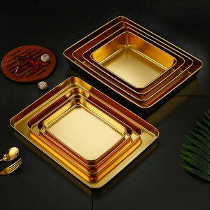 Gümüş altın yiyecek tepsisi dikdörtgen paslanmaz çelik gıda konteyneri restoran ticari Metal kaplar için - Product Image 2