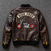 Blouson Bomber en Cuir PU Personnalisé Style Vintage Vieilli avec Fermeture Éclair et Broderie Moto, Coupe-Vent pour l'Extérieur et la Conduite