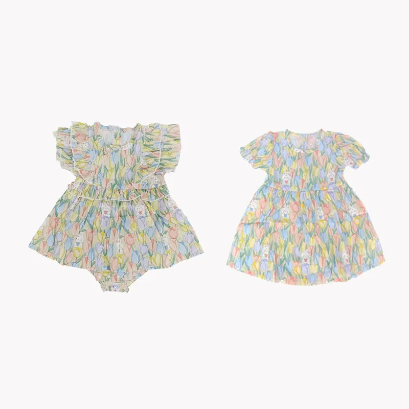 Pinuotu Kleinkinder Mädchen Sommer Smocked süßes Prinzessenkleid niedliches Baby-Babystrampler Onesies Stiefhussen 2-teiliges Kleidungs-Satz