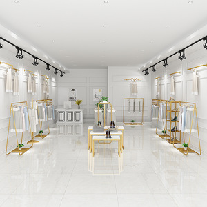 Vàng quần áo cửa hàng hiển thị Kệ tường-Sàn kết hợp treo quần áo giá sắt với tính năng bảo vệ chống ăn mòn - Product Image 4