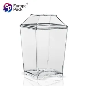 Vasos cuadrados de plástico transparente con tapa para postres, vasos de plástico transparente con tapa, 110ml, 4OZ, PS, paquete de Europa