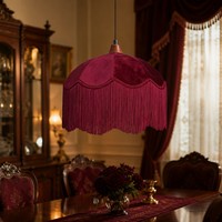 Abat-jour en velours bordeaux à franges 40x28cm pour célébrations de mariage, structure rigide, abat-jour à pompons, vente en gros B2B directe usine