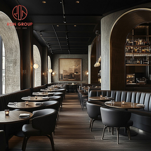 Ensemble de canapés et chaises contemporains en métal noir industriel avec revêtement en cuir, table à plateau en marbre pour restaurant, hôtel, café - Product Image 4